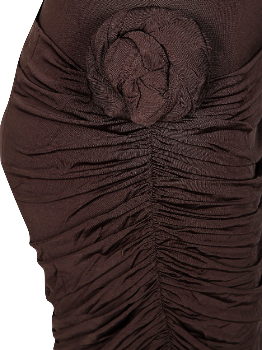 Rotate Ruched Fabric Rosette Mini Dress