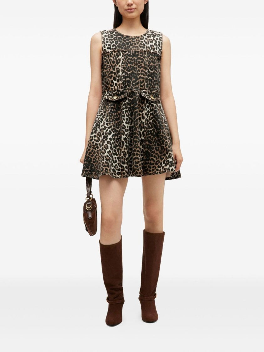 Ganni Leopard Print Sleeveless Mini Dress