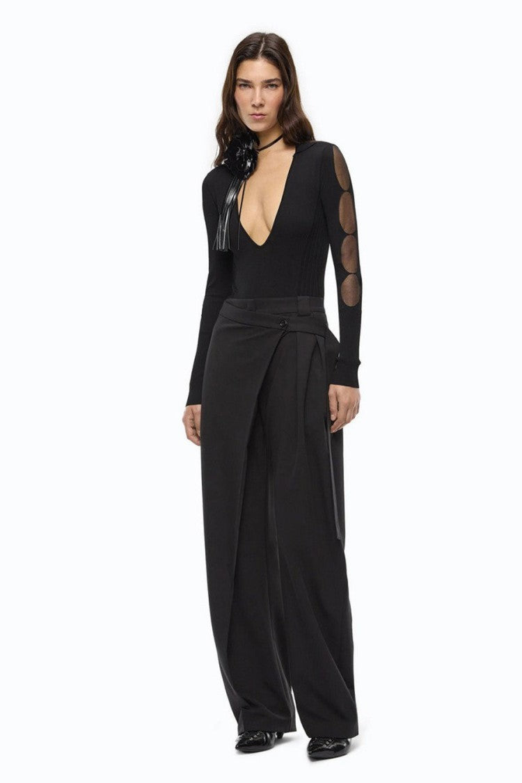 Pinko Black Viscose-Blend Sheer-Panel Top Bodysuit
