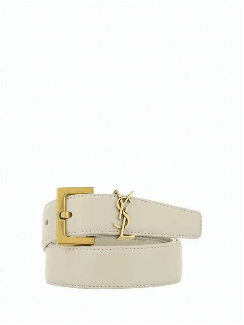 Saint Laurent Minimalist Calf Leather Belt With Gold-Tone Buckle