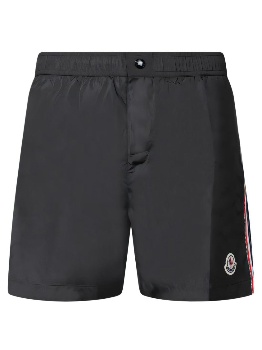 Moncler Black Shorts With Distinctive Side Stripe