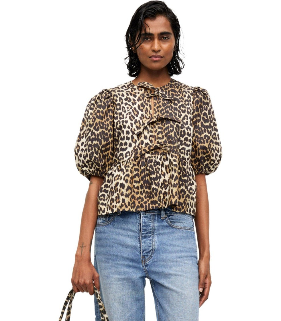 Ganni Peplum Animal Print Blouse