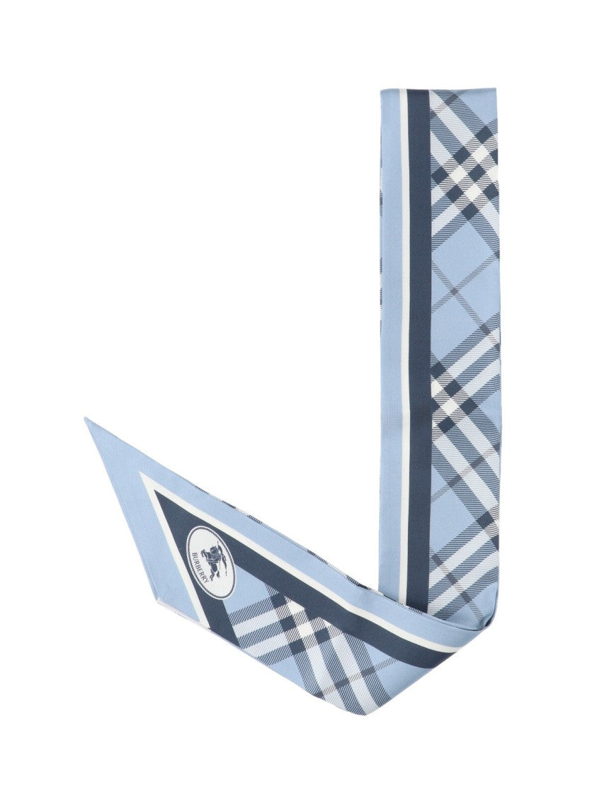 Burberry Blue Ekd Check Mulberry Silk Scarf