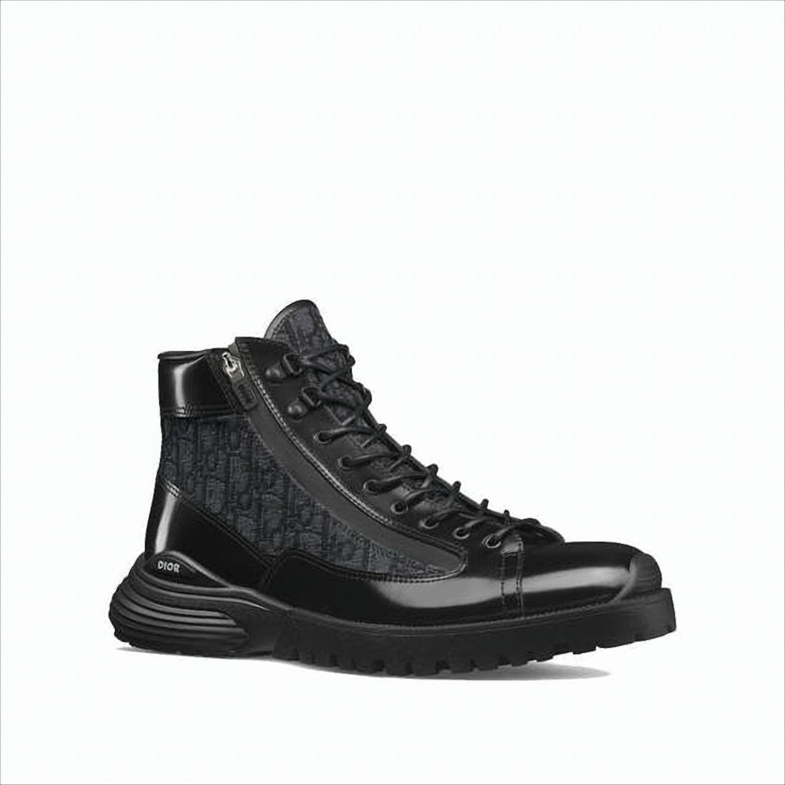 Christian Dior High-Top Boots With Calf Leather And Canvas Panels