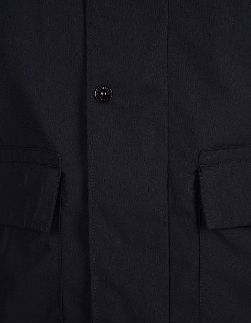 Stone Island Hooded Blue Polyester Jacket