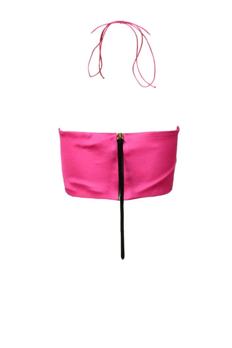 Nine Minutes Fuchsia Halter Polyester Blouse