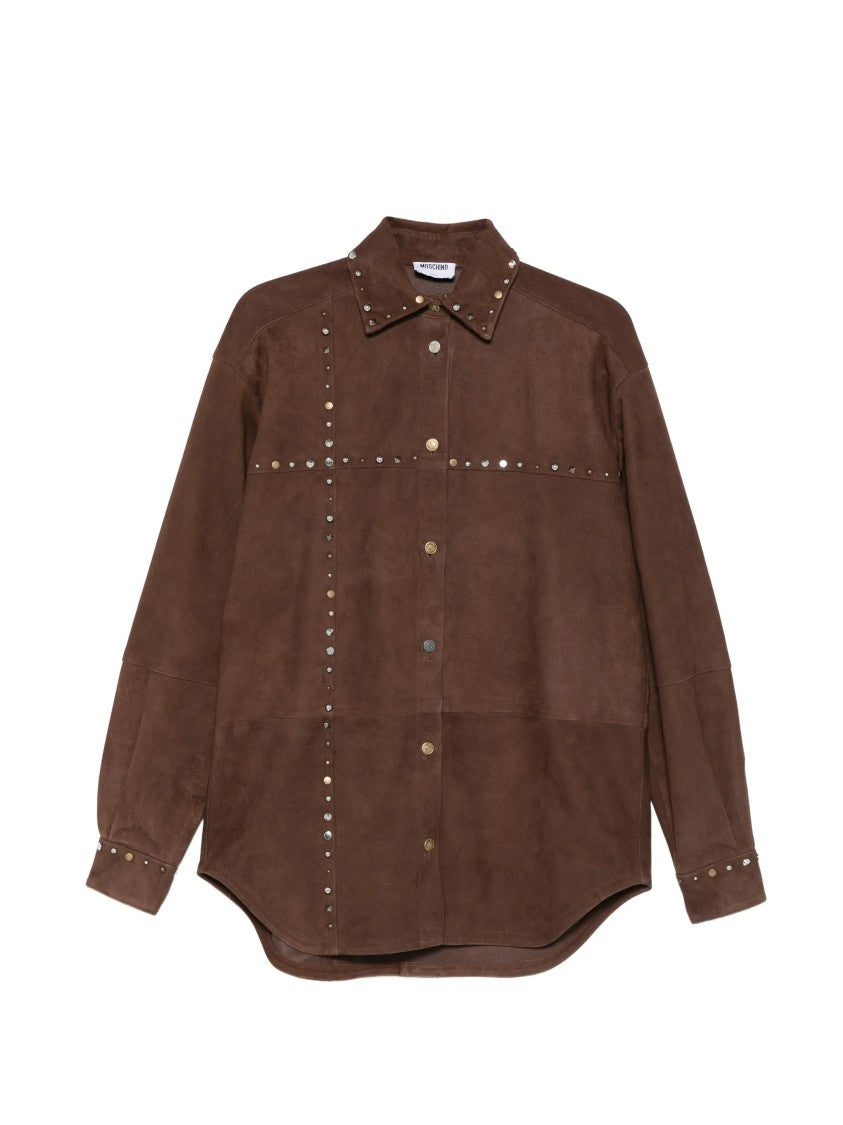 Moschino Brown Suede Shirt With Metallic Stud Detailing