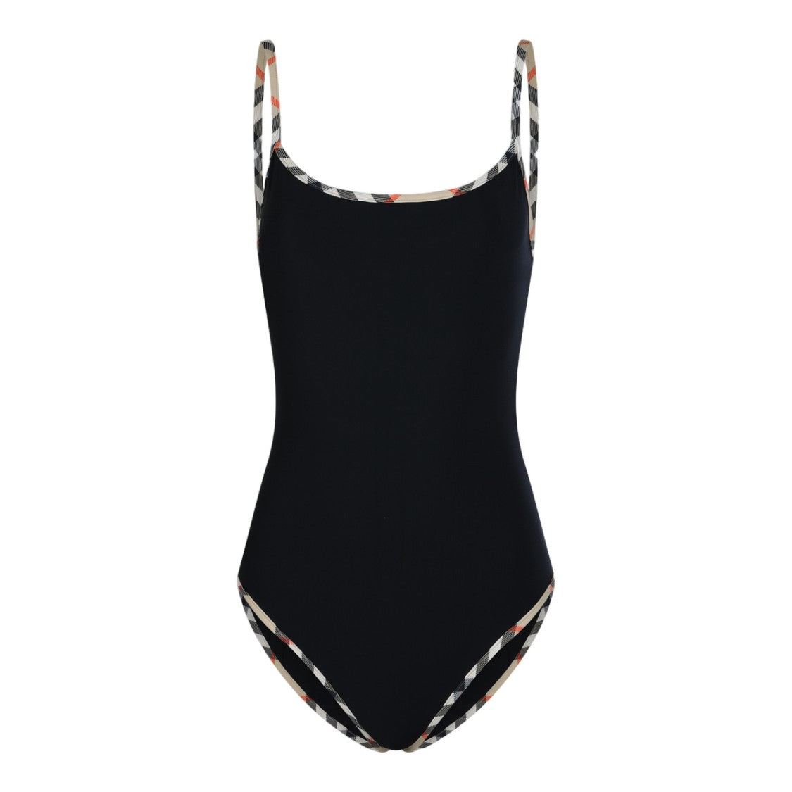 Burberry Black One-Piece Swimsuit With Check Trim