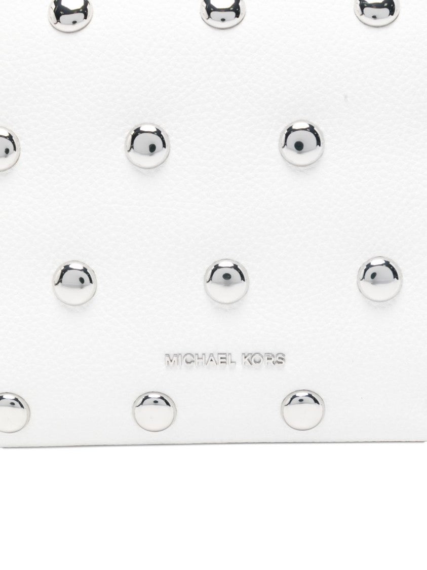 Michael Kors White Leather Shoulder Bag With Silver-Tone Studs