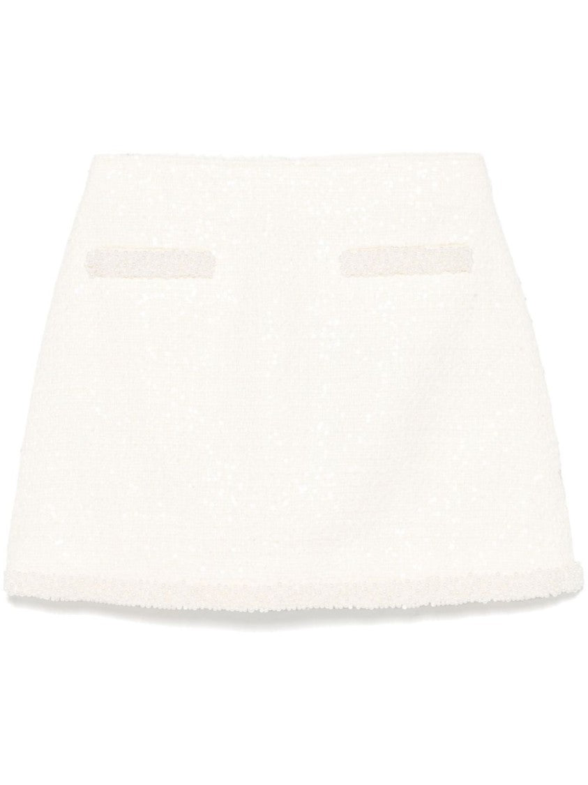 Self-Portrait Sequined White Miniskirt With Hidden Zip Closure