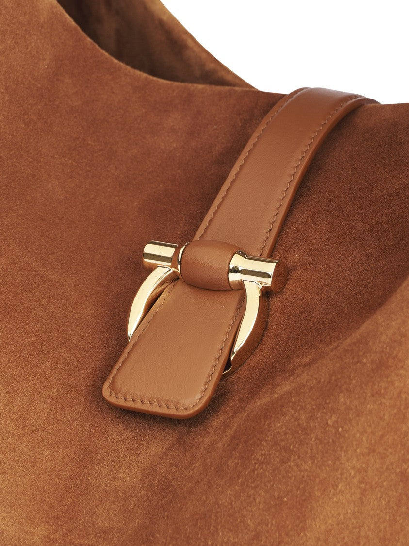 Ferragamo Medium Suede Tote With Leather Accents