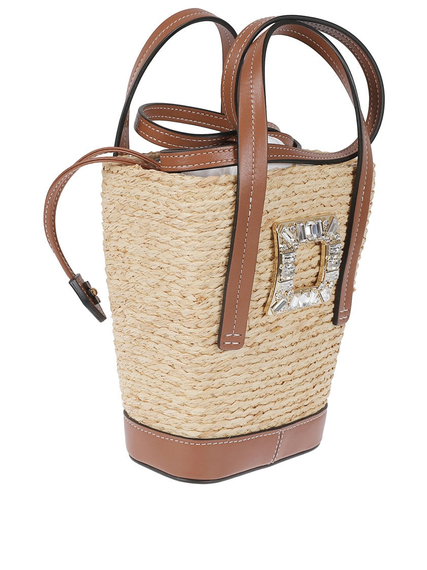 Roger Vivier Mini Bucket Bag With Woven Raffia