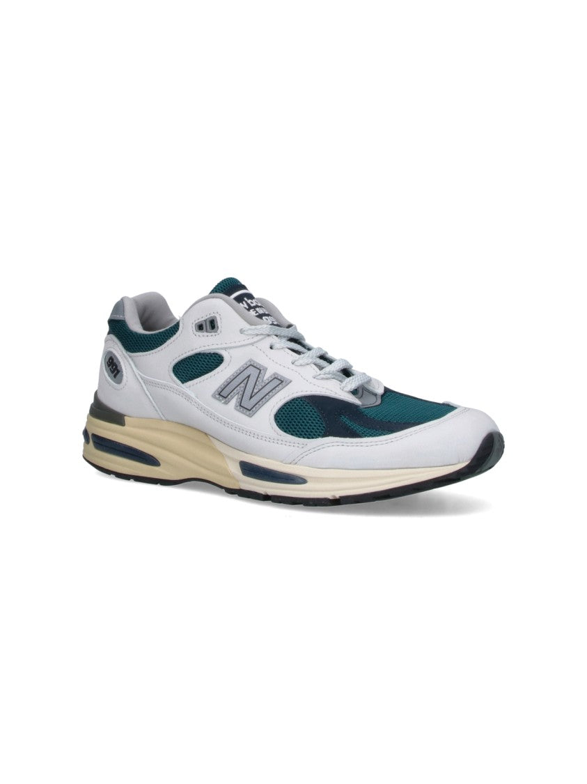 New Balance White Leather And Dark Teal Sneakers
