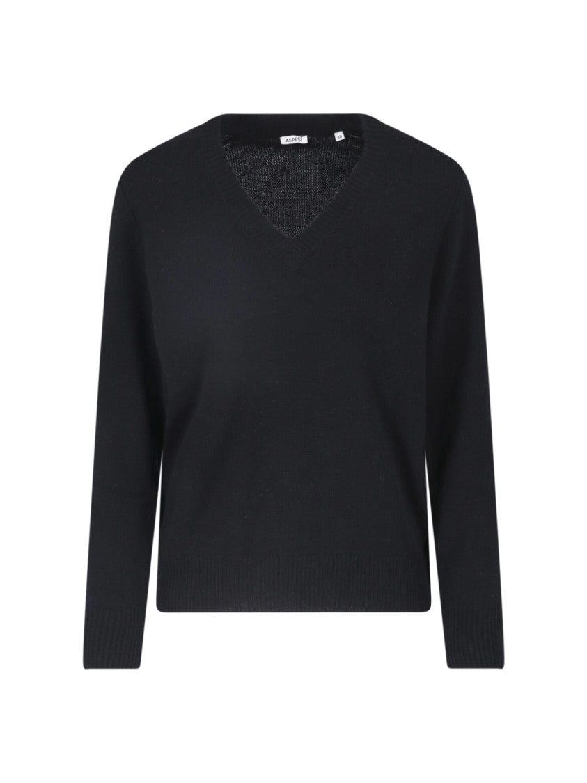 Aspesi Black Wool V-Neck Sweater