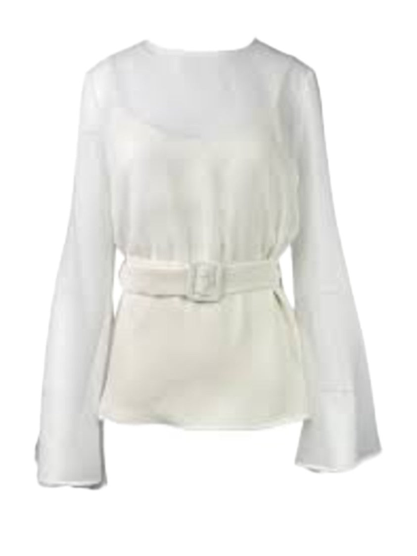 Parosh Sheer White Blouse With Fitted Waist And Godet Detail