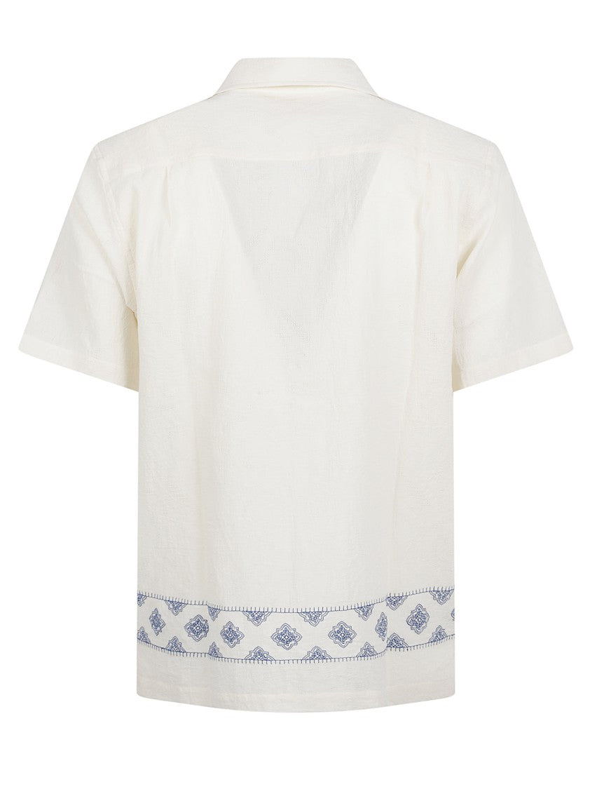 Orlebar Brown Short-Sleeved White Cotton Shirt With Carnival Embroidery