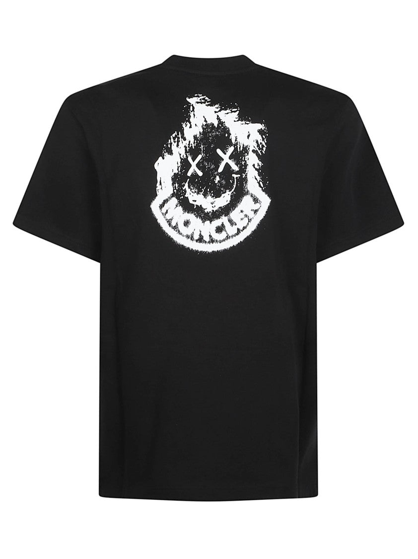 Moncler Black Distressed Cotton Logo T-Shirt