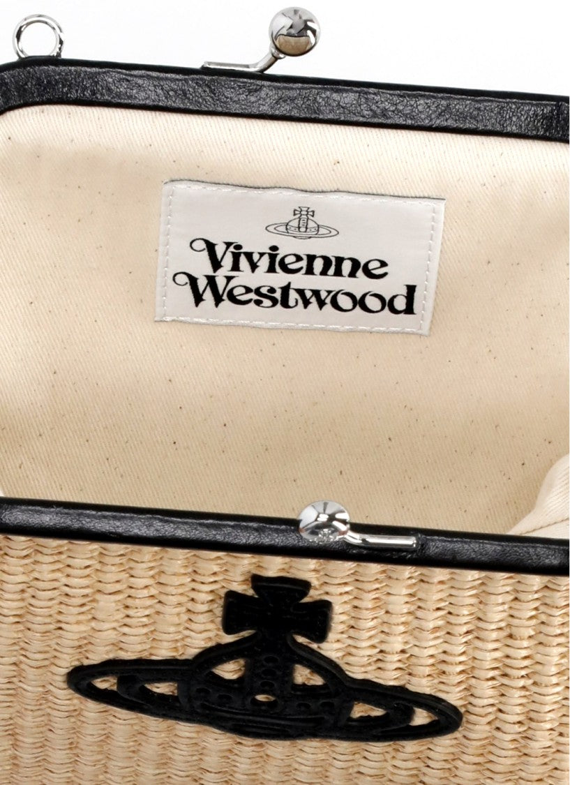Vivienne Westwood Structured Woven Rafia Clutch Bag With Signature Orb Logo