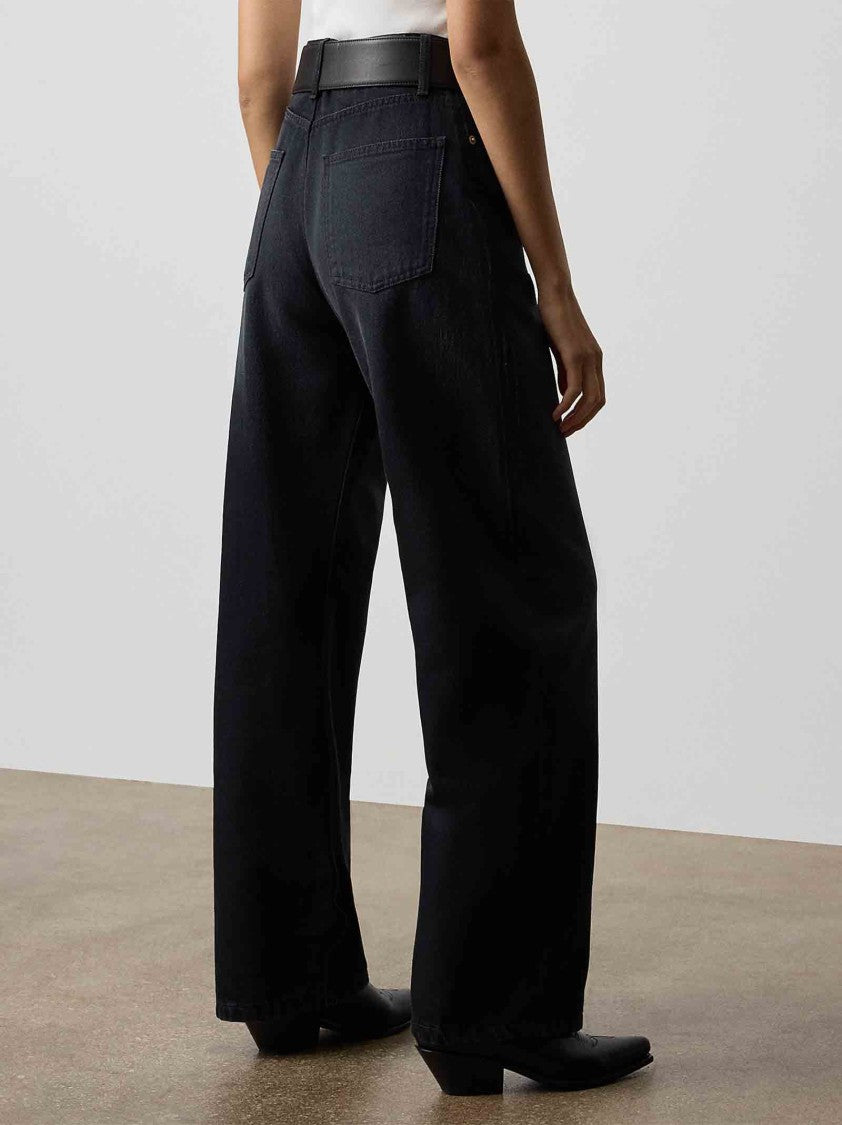 Polo Ralph Lauren High-Waisted Wide-Leg Denim Jeans In Soft Black Cotton