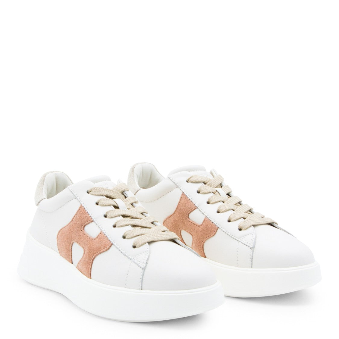 Hogan White Leather Sneakers With Suede Accent