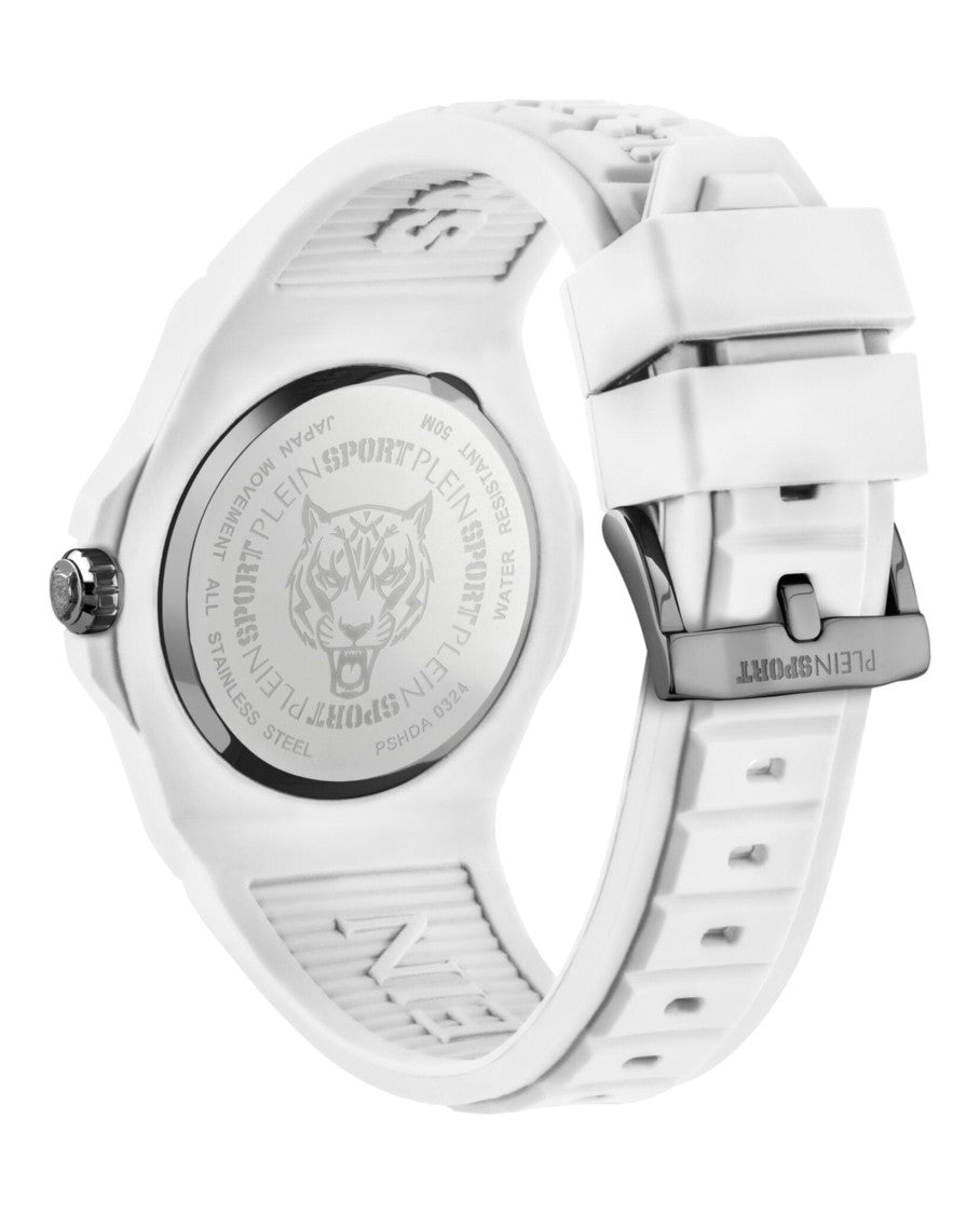 Plein Sport Fearless 46Mm White Silicone Quartz Watch