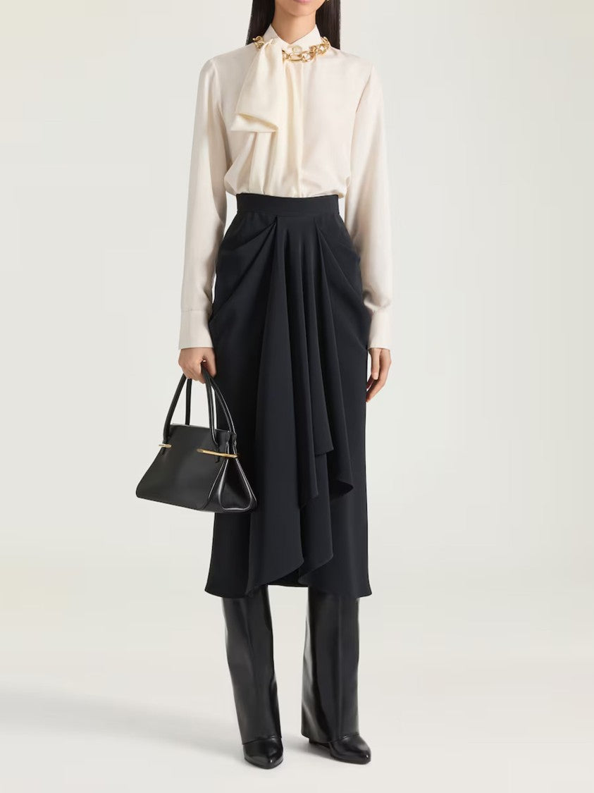 Givenchy Draped Bow High Collar Flowing Blouse