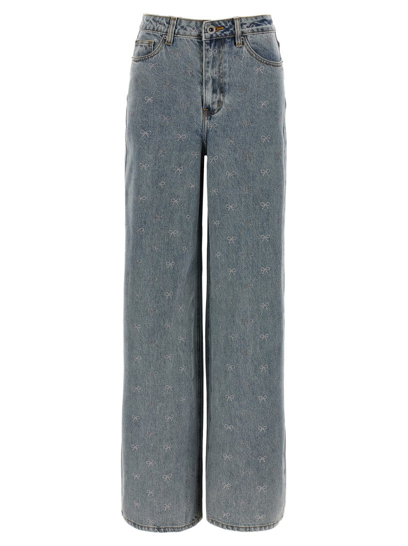 Self-Portrait Light Blue Diamante Bow' Jeans