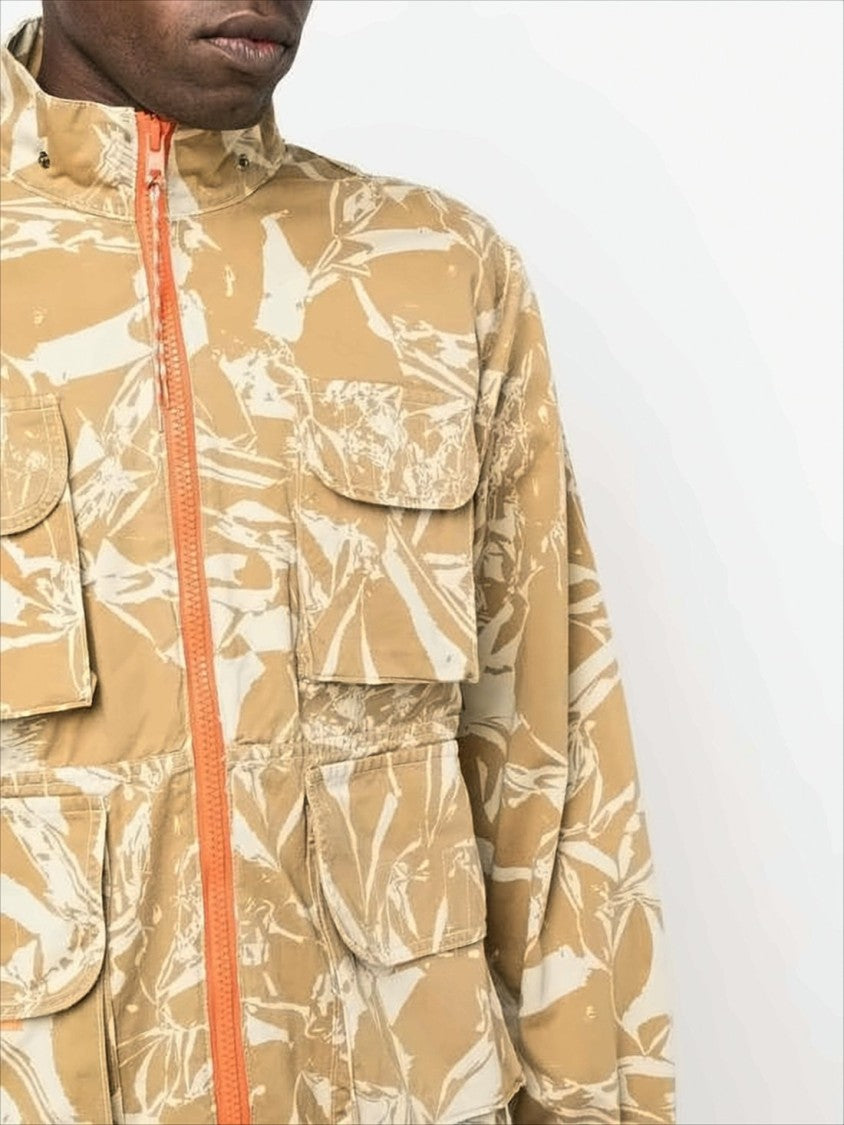 Aries Arise Beige Abstract Leaf Pattern Utility Jacket
