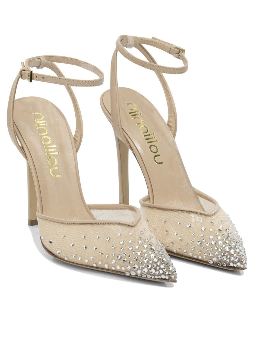 Ninalilou Beige Heeled Shoes With Rhinestone Embellishments