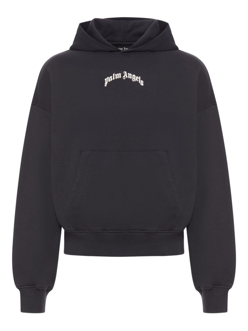 Palm Angels Cropped Black Hoodie With Contemporary Details