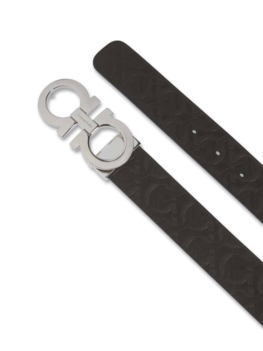 Ferragamo Textured Tobacco Brown Calfskin Belt With Polished Metal Buckle