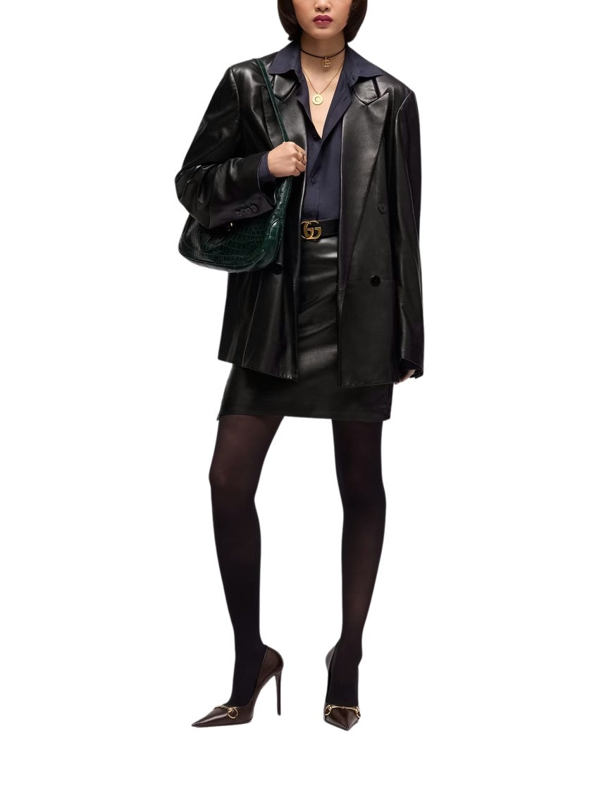 Gucci Oversized Double-Breasted Nappa Leather Blazer