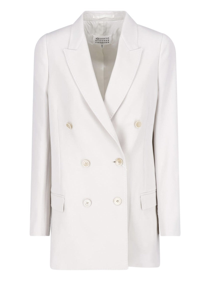 Maison Margiela Double-Breasted White Wool Blazer With Four Stitches Logo