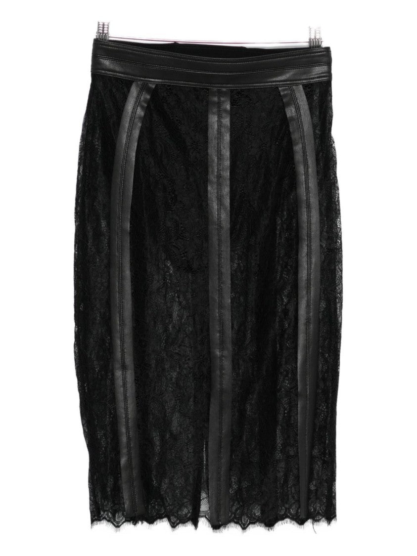 Elisabetta Franchi Sheer Lace Midi Skirt With Leather-Like Panels