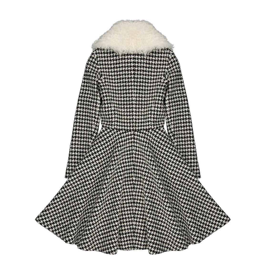 Giambattista Valli Houndstooth Flared Coat With Detachable Fur Collar