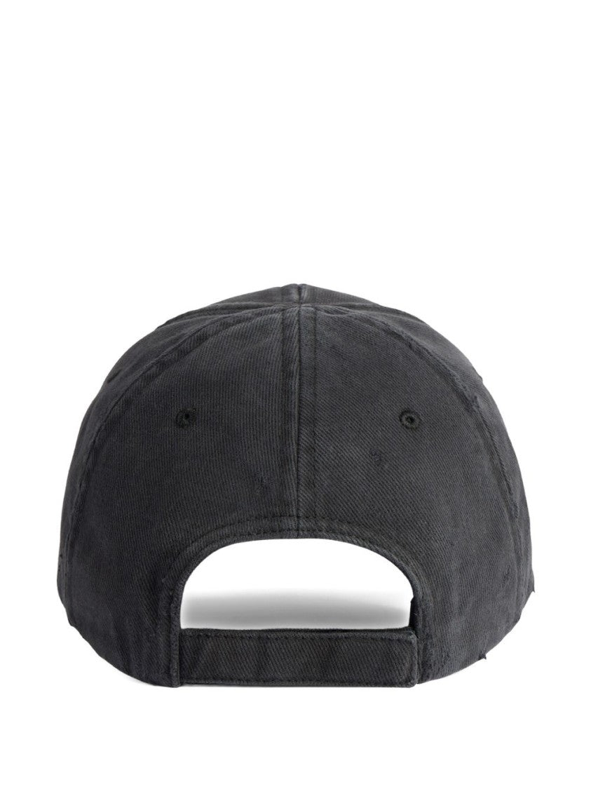 Balenciaga Black Logo Visor Distressed Baseball Cap