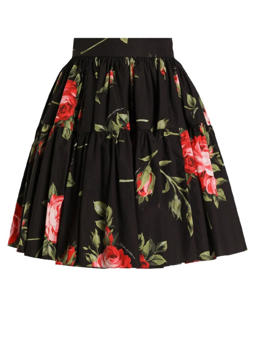 Dolce & Gabbana Black Bouquet Floral Print Miniskirt
