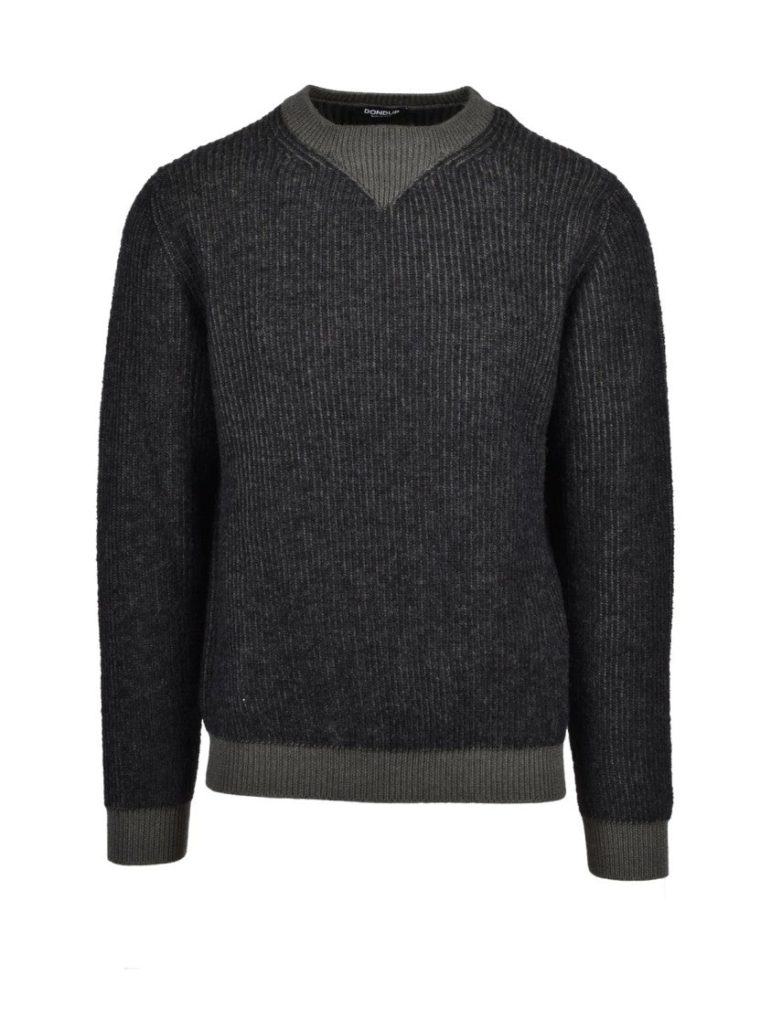Dondup Warm Green Textured Knit Wool-Blend Crewneck Sweater