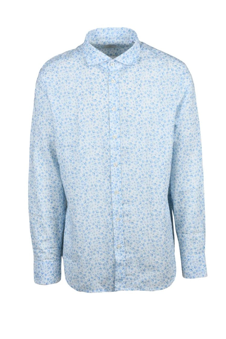Mariano Napoli White Sky Blue Linen Cotton Shirt