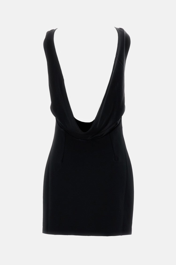 The Andamane Black Carmen Satin-Effect Open-Back Stretch Mini Dress