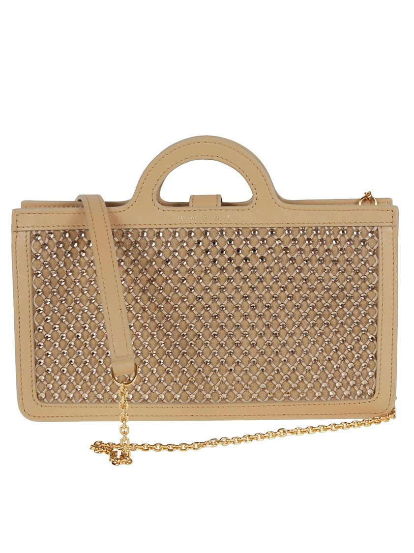 Marni Calfskin Long Wallet With Rhinestone Mesh