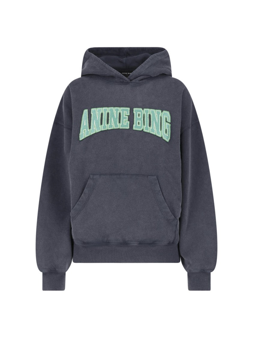 Anine Bing Black Harvey Cotton Logo Hoodie
