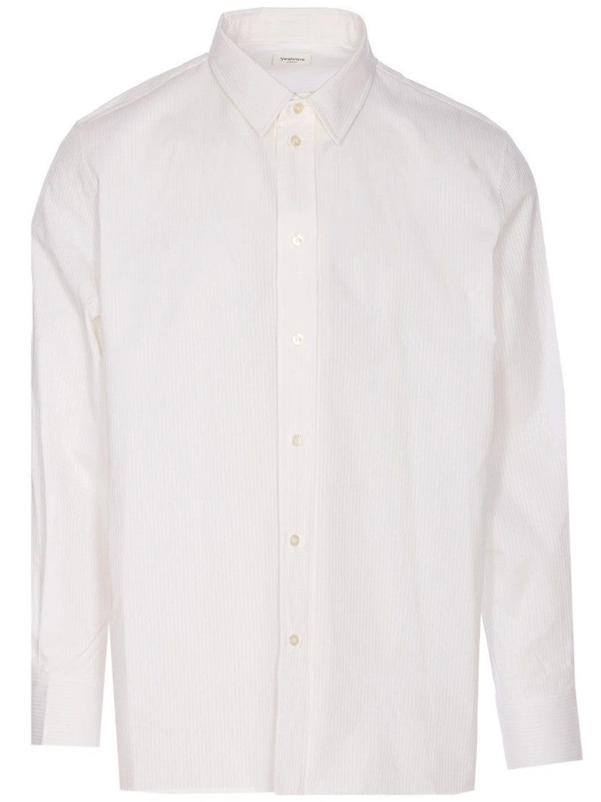 Saint Laurent White Long-Sleeve Pinstripe Cotton Shirt