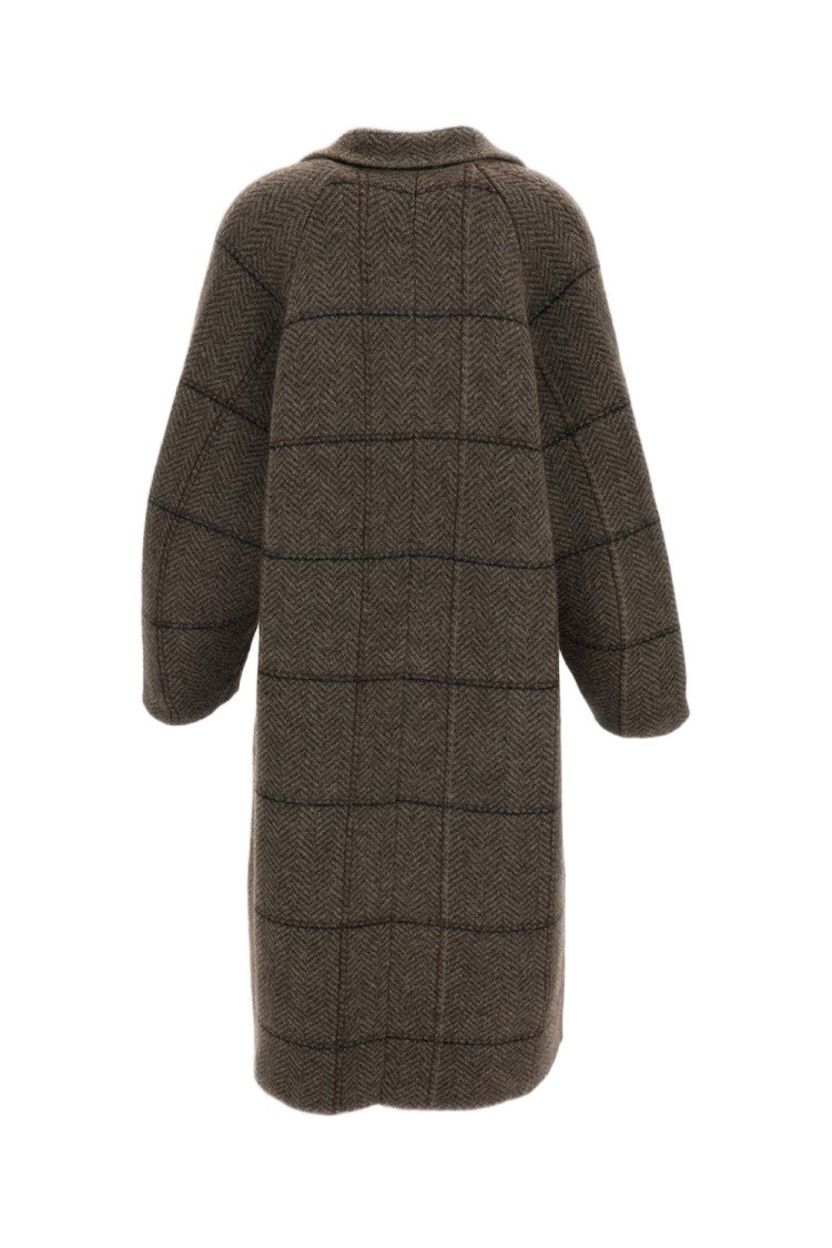Boboutic Oversized Double-Breasted Coat With Multicolor Herringbone Pattern