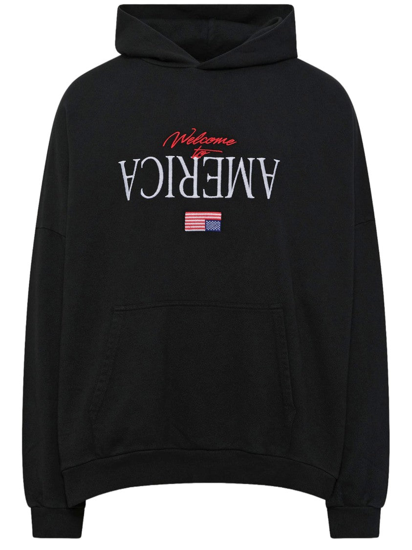 Willy Chavarria Front Embroidered Cotton Sweatshirt With Kangaroo Pocket