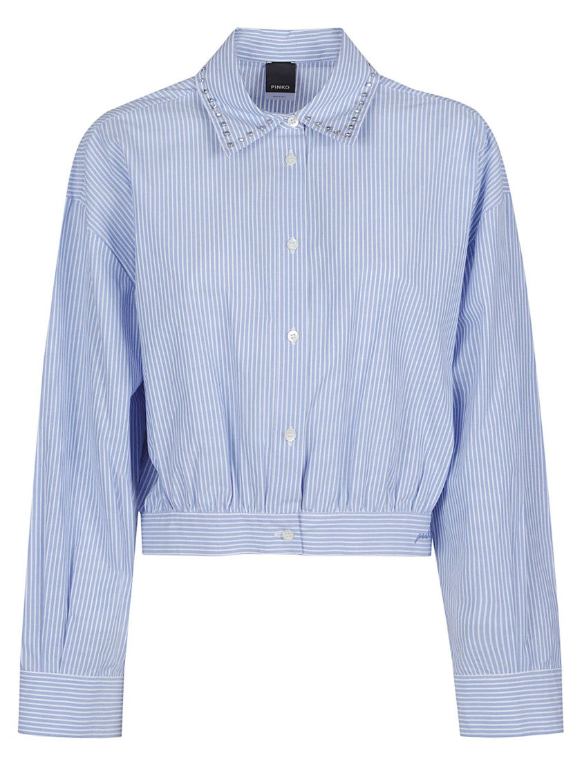 Pinko Charita Cropped Gathered Cotton Shirt
