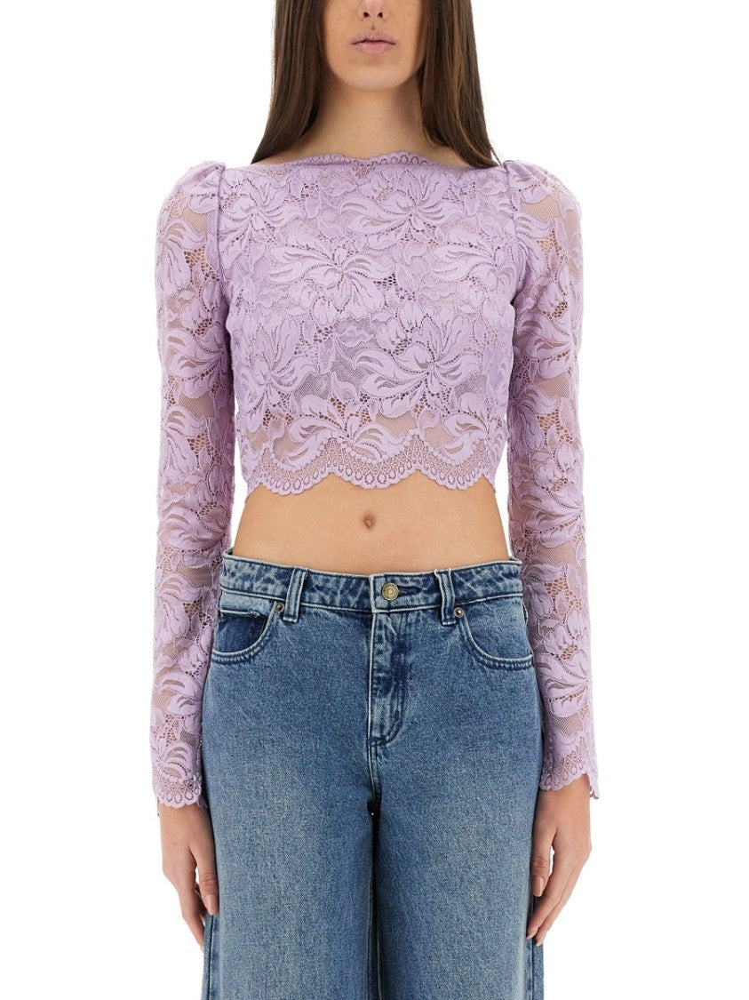 Rabanne Cropped Lace Top With Sheer Floral Detail