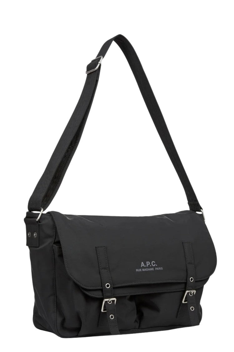 A.P.C. Rectangular Black Messenger Bag With Adjustable Shoulder Strap
