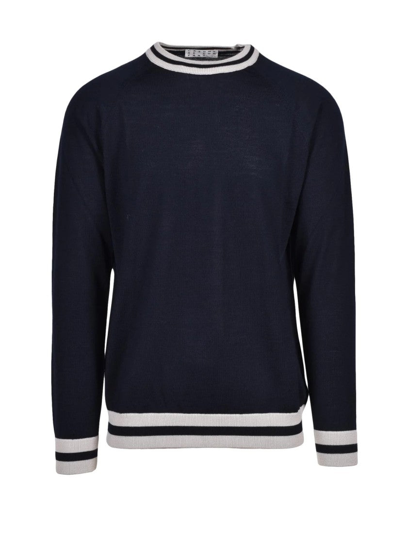 Cashmere Company P. Raglan Sleeve Crew Neck Sweater In Dark Blue