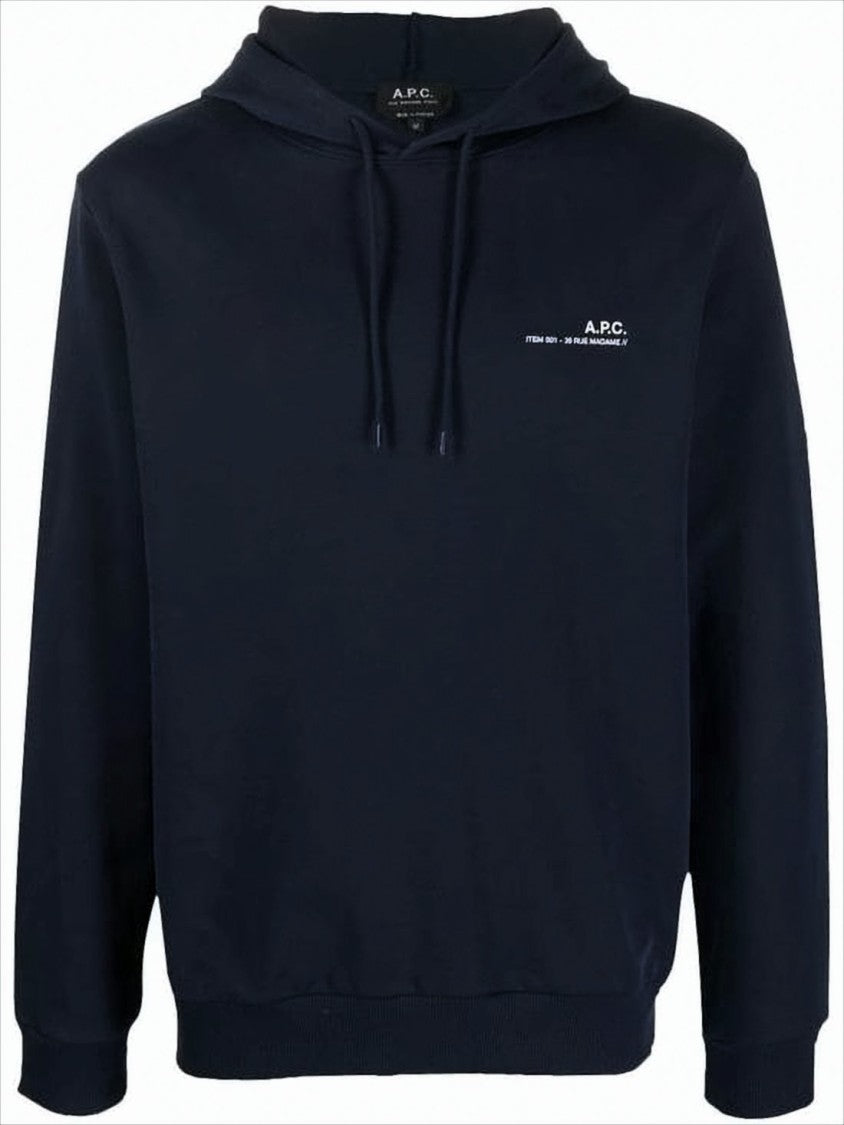 A.P.C. Classic Black Hoodie With Drawstring And Embroidered Logo